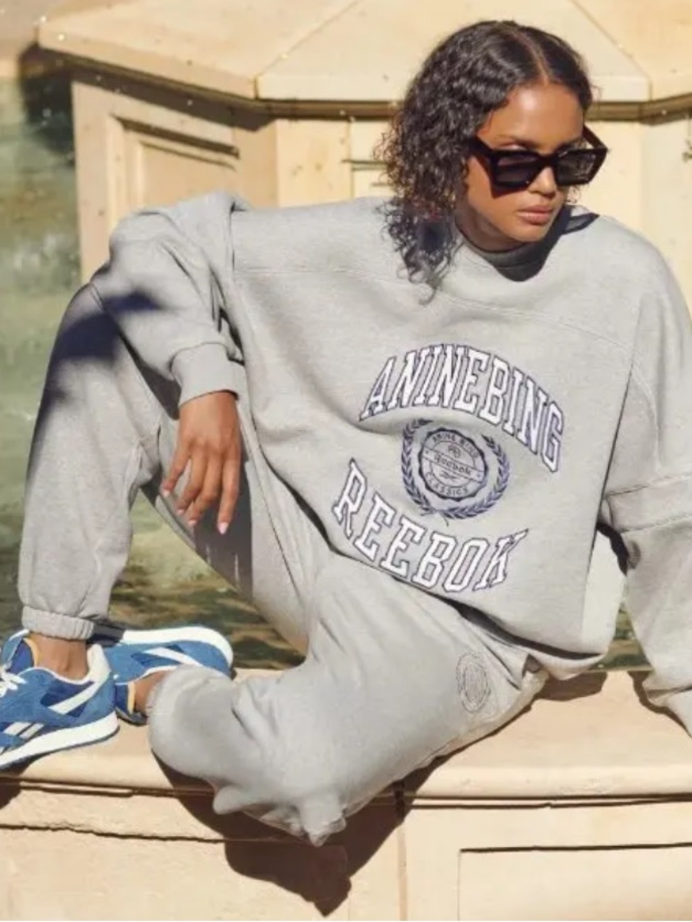 Anine Bing x Reebok Sweatshirt Oversized Crewneck in Heather Grey